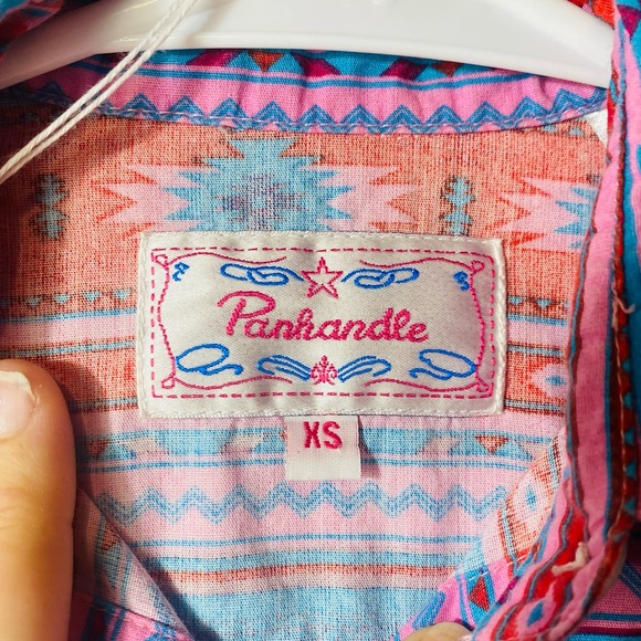Panhandle Western Pearl Snap Red & Turqouise Aztec print girls xs - Picture 4 of 5